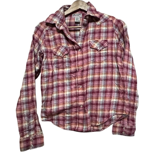 Wrangler Wrancher Western Plaid Flannel Shirt Womens Small S Button Up - Picture 1 of 4